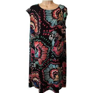 Chico's Floral Dress Sleeveless Stretch Size 2 Tropical Vacation Colorful Resort